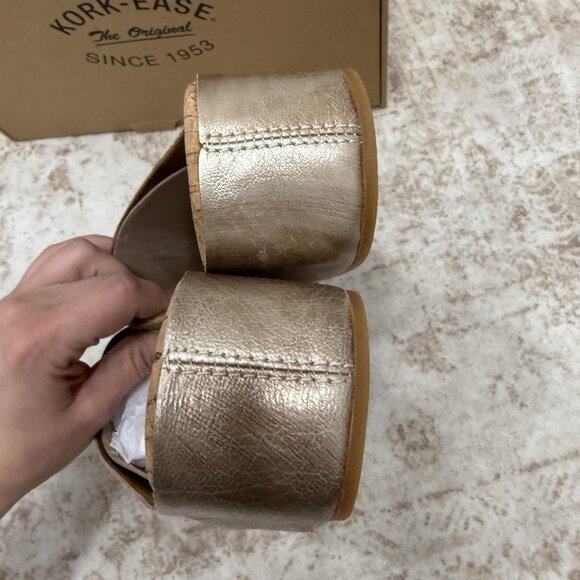 Kork-Ease Yazmin Sandals Womens Size 9 Light Gold Leather Wedge Slides Platform - Picture 8 of 12